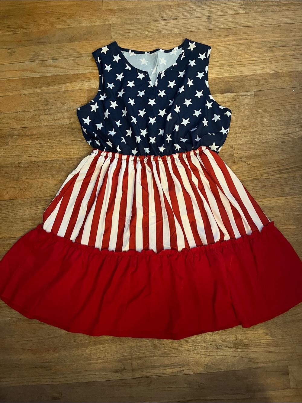 Sleeveless Stars & Stripes Midi Dress in Red, White & Blue - Picture 2 of 9